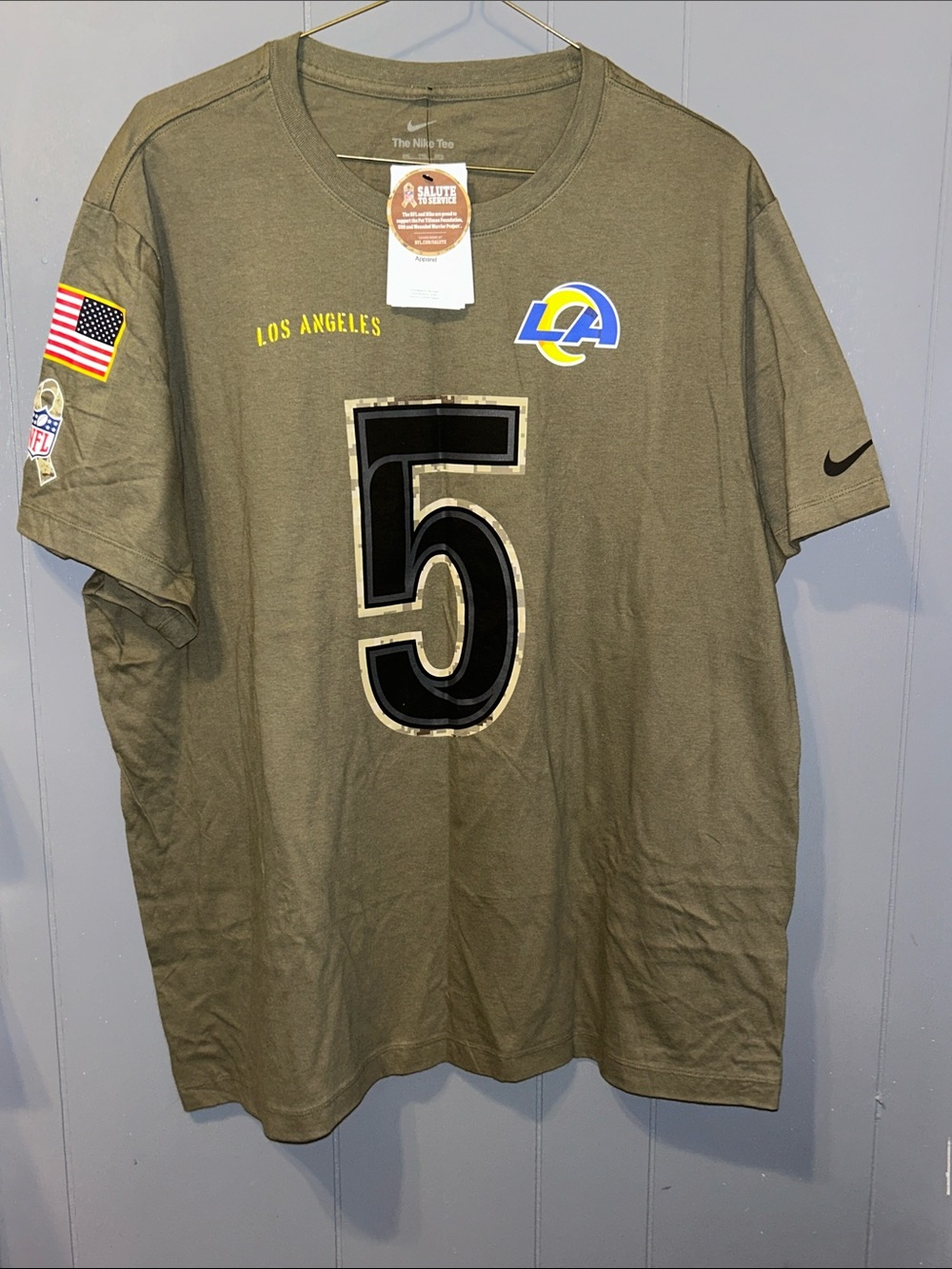 Nike Men’s Olive Los Angeles Rams #5 Graphic Tee